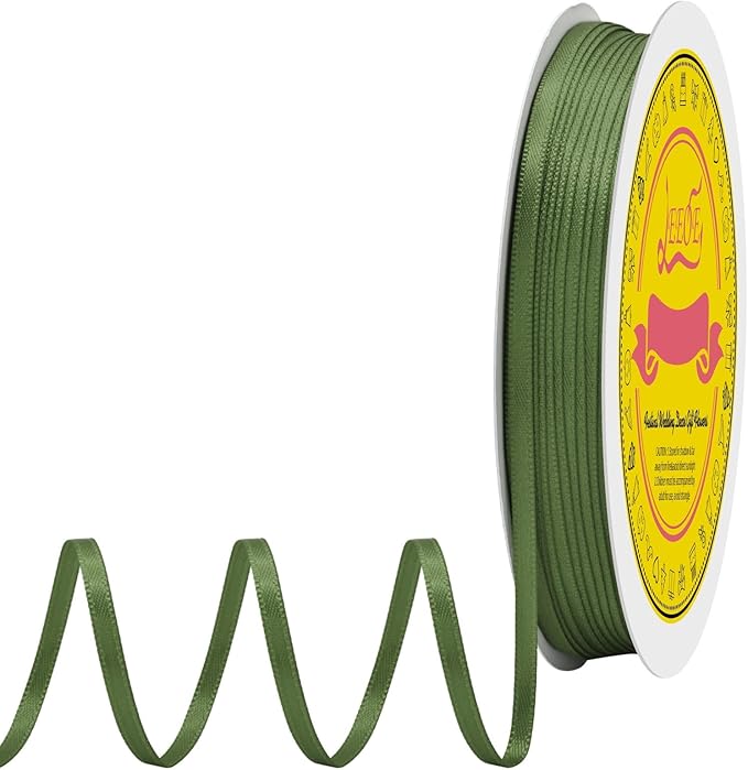 Double Face Moss Satin Thin Ribbon 1/8 inch X 100 Yards Polyester Moss Ribbon for Gift Wrapping Very Suitable for Weddings Party Hair Bow Invitation Decorations and More