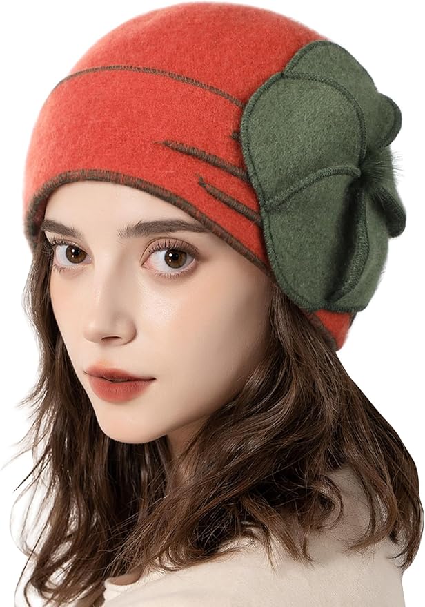 Sumolux Beanie Hats for Women Wool Skull Cap Beret Floral Cuffed French Vintage Dress Cloche Classic Winter 1920s