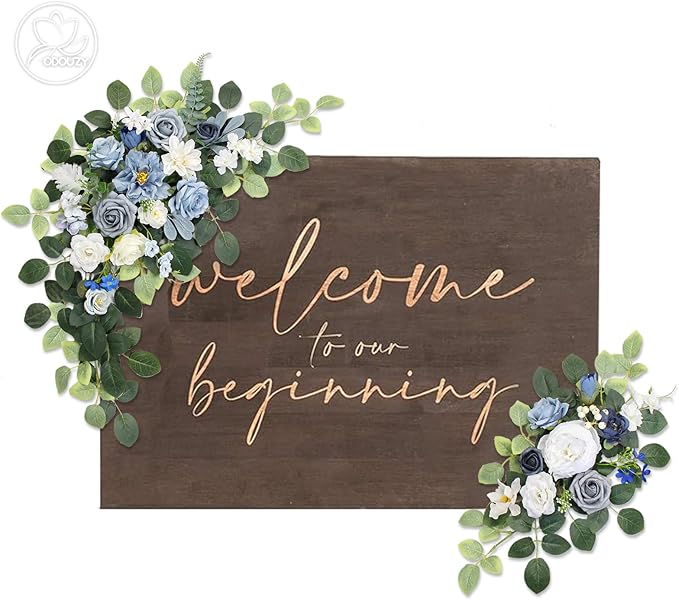 Pack of 2 Wedding Arch, Artificial Flowers, Wedding Decor，Flower Garland Be Suited to Banquet, Party, Reception Entrance Welcome Sign and Background Decoration (Blue)