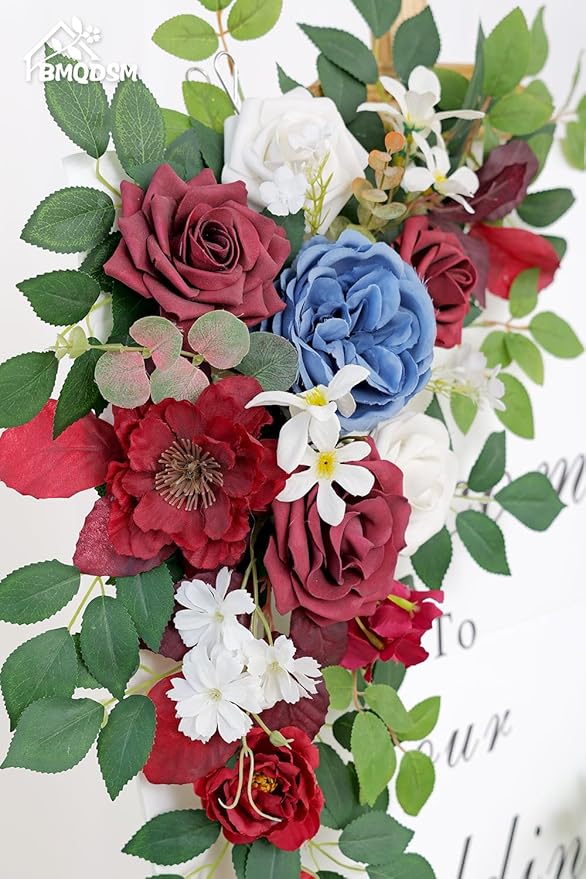 Pack of 2 Artificial Flowers for Backdrop Decoration, Wedding Arch Flowers,Reception Welcome Sign, Eucalyptus Garland, Suited to Aisle Decor and Wedding Arches(Red and Blue)