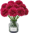 Tinsow 12Pcs Artificial Chrysanthemum Flowers Faux Bright Red Ball Flowers Burgundy Fall for Christmas Autumn Farmhouse Home Decoration (12,Bright Red)