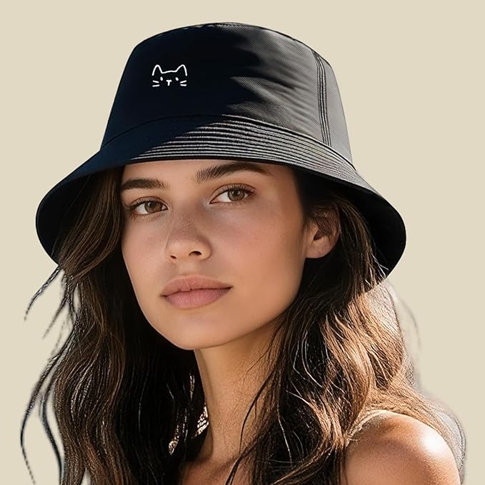 Fashion Embroidered Bucket Hat Cotton Summer Beach Sun Hat for Women Men Teen