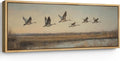 SIGNFORD Large Framed Canvas Print Wall Art Flying Cranes Over Wetlands Vintage Nature Bird Scene Illustrations Modern Art Relax/Calm Warm for Living Room, Bedroom, Office - 60"x20"