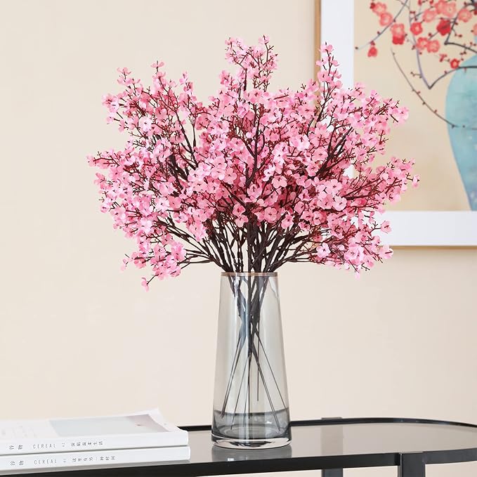 Hananona 10 Pcs Artificial Babys Breath Flowers Spring Flowers Fake Pink Silk Flowers for Home Decor Wedding Floral Arrangement Valentine's Day Table Centerpieces (10, Pink)