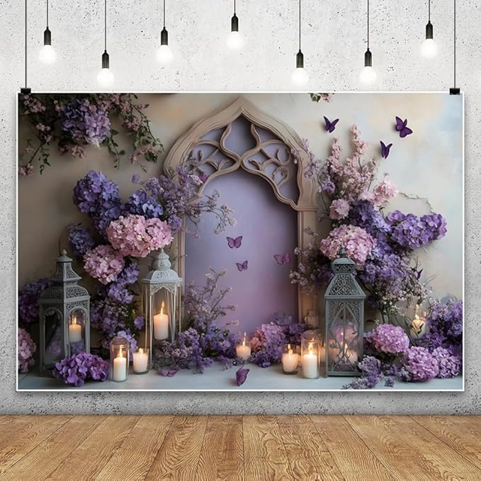 YongFoto Elegant Flower Wall Backdrop 8x6ft Floral Butterfly Candle Photography Background Baby Bridal Shower Wedding Girl Birthday Party Banner Room Decor Portrait Photoshoot Wallpaper Photo Booth