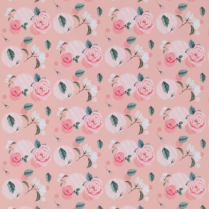 Aimyoo Pink Floral Wrapping Paper Roll 17 in x 10 ft, Vintage Flower Gift Wrap for Wedding Bridal Shower Birthday