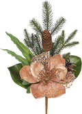 Briful 2 Pack 18.9in Christmas Magnolia Flower Picks, Artificial Magnolia Flower Spray with Pinecones for Xmas Tree Vase Floral Arrangements Wreath Decor