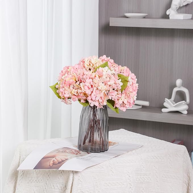 Kimura's Cabin 6pcs Fake Pink Flowers Artificial Silk Hydrangea Flowers Bouquets Faux Hydrangea Stems for Home Table Centerpieces Wedding Party Decoration(Pink, Pack of 6)