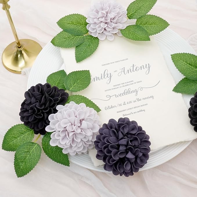 Artificial Flowers, 25pcs Realistic Artificial Rose for DIY Wedding Bouquets Centerpieces Arrangements, Gradient Violet Shades Dahlia Flowers with Stem for Bridal Shower Party