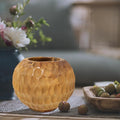 Teak Wooden Handcrafted Pot 9.5" x 9.5" x 7.1"H Natural Wood Round Vase Handmade Rustic Flower Holder for Entry Table Brown Stain Vintage Artworks Planter Living Room Home Christmas Décor