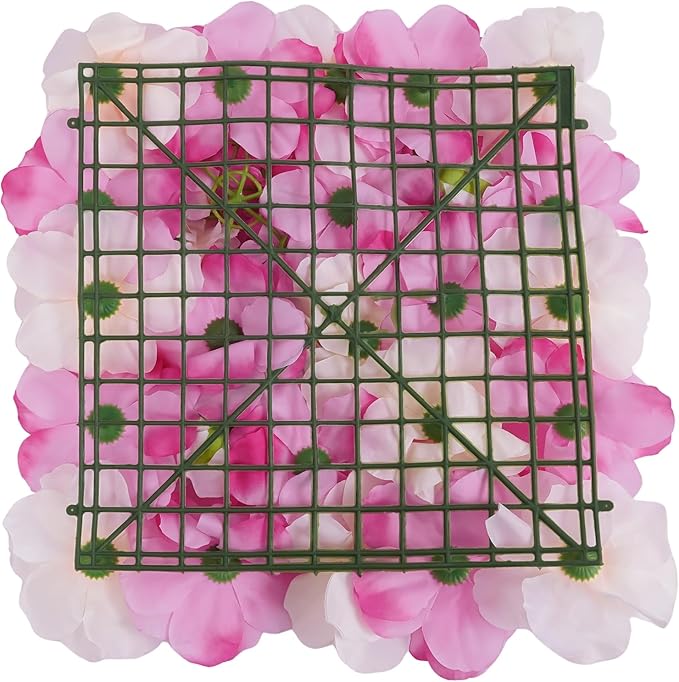 JJIESHENG Flower Wall Panels 3D Flower Wall Backdrop, 6Pcs Artificial Flower Wall Panel Silk Rose Floral Decorative Faux Flower Wall Background for Wedding Home Decoration (White, Pink, 15 * 15in)