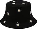 Flower Reversible Bucket Hat Cotton Summer Travel Beach Sun Hats Emboridery for Women Men