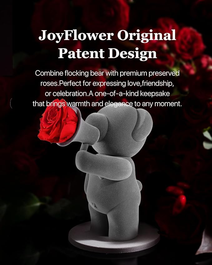 JoyFlower Preserved Flowers with Cute Teddy Bear, Eternal Real Rose Romantic Gift, Red Rose Bear with Gift Box for Girlfriend Wife Her in Valentine's Day, Birthday, Christmas, Weddings, Anniversaries