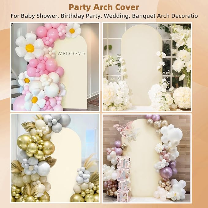 HEMMOTOP 7.2 ft Beige Arch Backdrop Cover (No Arch Stand), Ivory Spandex Arch Covers Stretchy Backdrop for Balloon, Wedding, Birthday Party, Baby Shower, Banquet Arch Decoratio