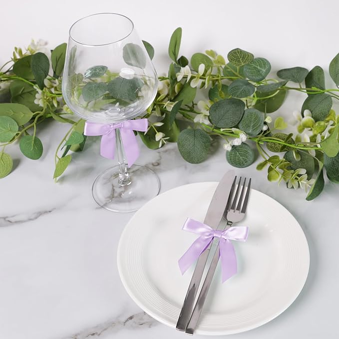 50 PCS Purple Twist Tie Bows 2.5" Satin Ribbon Bows Decor for Gift Wrapping Craft Treat Bags Cake Pop Basket, Wedding Baby Shower Birthday Party Favors