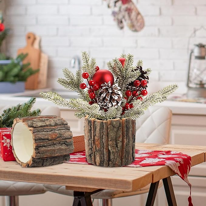 6 Pcs Wooden Vases for Centerpieces, Wood Flower Vase Rustic Tree Stump Planter Pots for Woodland Party Wedding Window Home Farmhouse Christmas Table Decor