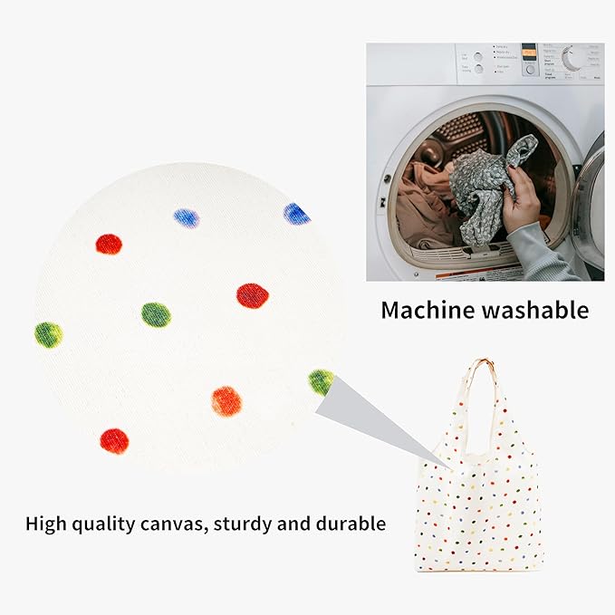 Canvas Tote Bag, Large Capacity Shoulder Bag with Inner Pockets, Foldable Shopping Bag