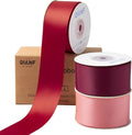 Burgundy Double Face Satin Ribbon 1-1/2 Inch x 45 Yards Wine Red Coral Pink Fabric Ribbon for Gift Wrapping, Flower Bouquets, Bows Making, Wedding Decor, Invitation, Christmas (3 Rolls *15Yd)
