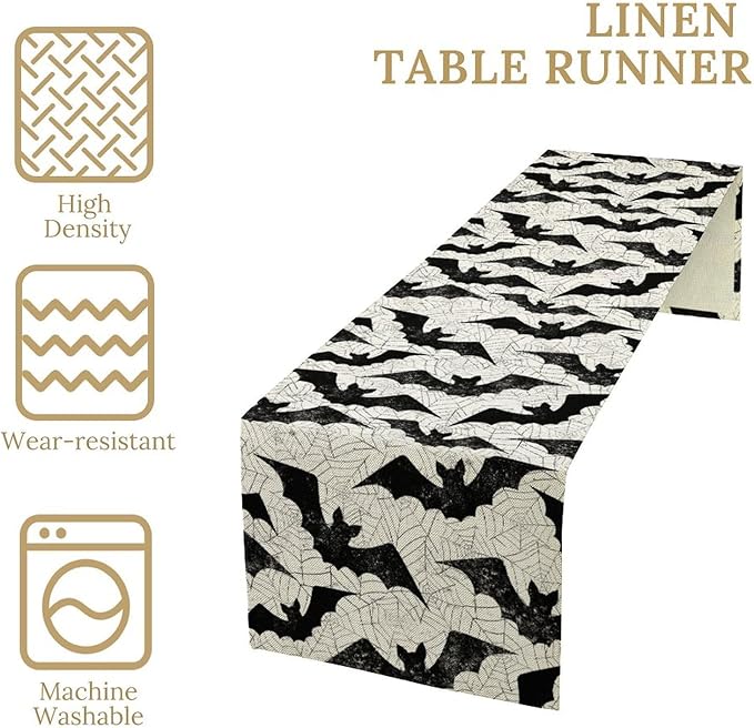 Gothic Table Runner,Bat Spider Web Pattern Table Runner for Home Kitchen Table Dining Garden Farmhouse Wedding Party Decor 13x36 Inch