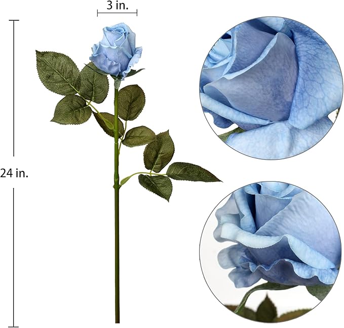 Artificial Realistic Roses Blue Flowers 24" Real Touch Silk Roses Bouquet Long Stems Rose for Flower Arrangement Fake Roses Decor for Home Party Wedding Table Centerpieces Roses Realistic - 5 Pcs