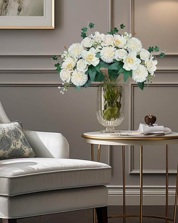 Premium Champagne Silk Artificial Flower Bouquets, Tan Nude Fake Flowers Decoration, Cream Faux Floral Arrangements for Wedding Bridal Bouquets, Home Decor, Baby Shower, Table Centerpieces