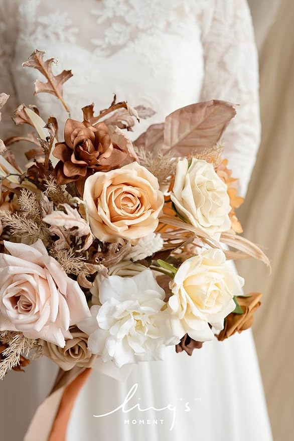 Ling's Moment 13 Inch Artificial Wedding Bouquets for Bride Bridal Bouquet Bridesmaid Bouquet Tossing Bouquet for Wedding Ceremony Anniversary Bridal Shower