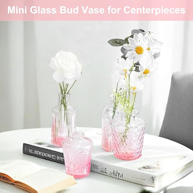 40 PCS Small Glass Bud Vases Set, Mini Flower Vases for Wedding Centerpiece, Table Decoration, Party & Festival Home Decor, Bulk Vintage Miniature Vases for Floral Arrangements, Pink