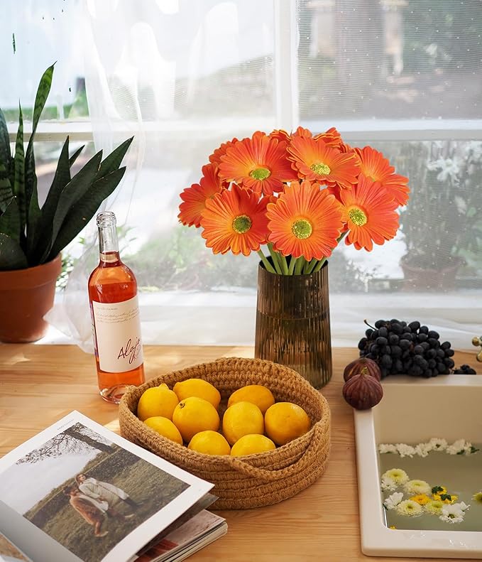 IPOPU Daisy Flowers Artificial,20PCS Orange Flowers Gerbera Daisy Fake Daisies for Wedding Party Office Home Decorations(Orange)