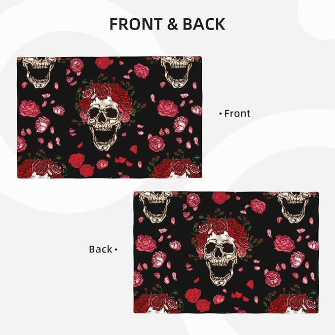 Placemats 4 pcs Skull Flower Double-Layer Imitation Linen Place Mats Non-Slip Heat-Resistant Tablemats for Home Restaurant Hotel 18×12 Inch