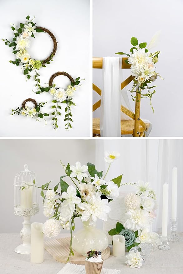 White Artificial Flowers Combo Box - Wedding Decor, Fake Flowers for Home Decor Indoor, Cake Flowers, Faux Flowers for Crafts