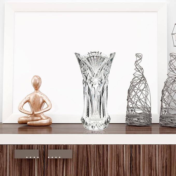 CS Crystal Vase 12-inch high, Cabbage Design, for Flowers & Decor. Lovely Nice Shiny Piece. Perfect as a Gift, Suitable for All Occasions