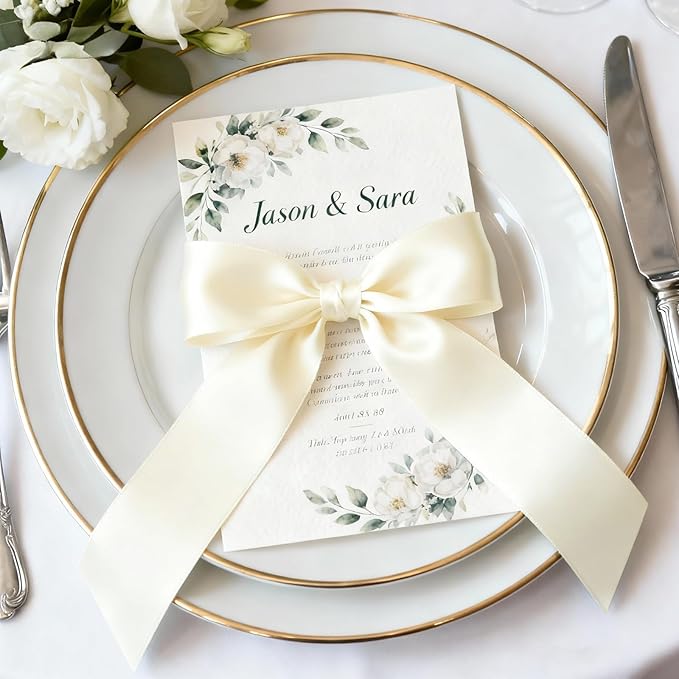 1-1/2" x 25 Yards Satin Ribbon, Ivory Silk Ribbon Ideal for Gift Wrapping, Floral Bouquets, Crafts, Wedding Party Decorations, Christmas and Sewing Projects