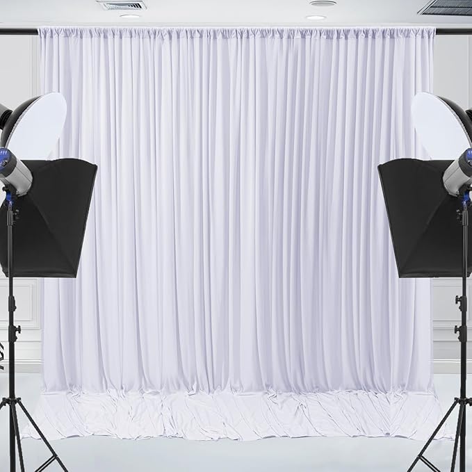 Wrinkle Free White Backdrop Curtain for Parties 10x7ft Soft Fabric Drapes Wedding White Curtain Backdrop for Birthday Party Decorations Background for Photography 5x7ft, 2 Panels