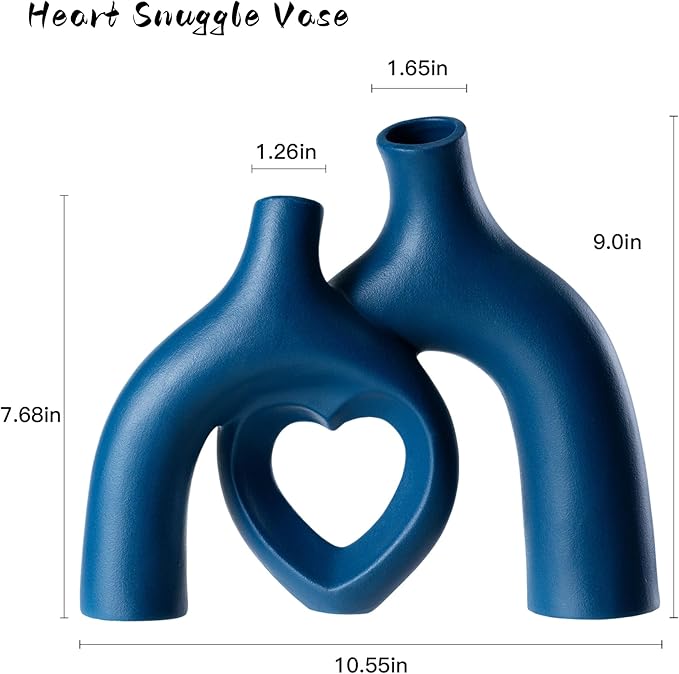 Snuggle Hollow Decorative Ceramic Vase, 8.3 Inch Hug Donut Modern Nordic Boho Style Vases for Aesthetic Home Decor, Anthropologie Living Room Shelf Coffee Table Décor (Navy Blue)