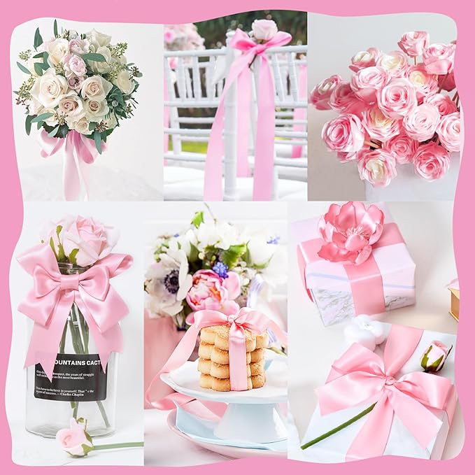 150 Yards Pink Satin Ribbon 1-1/2 Inch 6 Rolls Assortment Ribbons for Crafts Gift Wrapping Flower Bouquet Wedding Invitations Birthday Party Festival Decoration Hair Bows