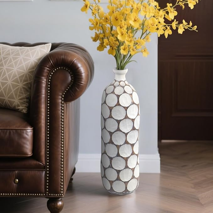 Modern Large Floor Vase,White Resin Vase with Carved Divots for Home Decor,22.2'' Tall Flower Vases for Entryway Living Room