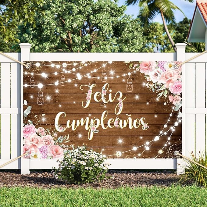 Feliz Cumpleaños Backdrop Pink Floral Retro Mexican Fiesta Happy Birthday Party Decorations Mexico Carnival Birthday Banner Photo Shoot Props 8x6ft