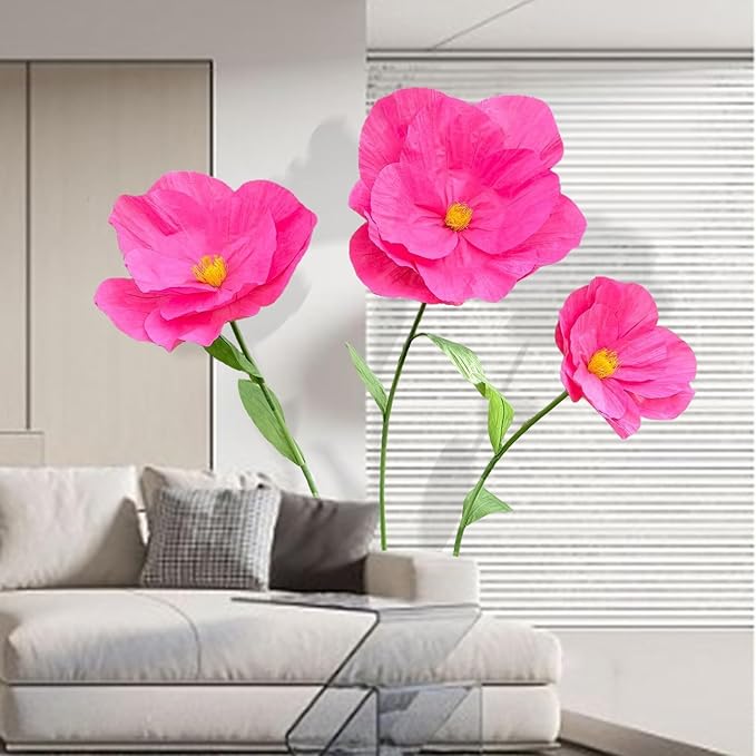 5.9 Ft Large Paper Artificial Flowers,Giant Flowers for Decoration,Standing Huge Handcrafted Poppy Flowers for Garden,Hotel,Office,Photography Props,Wedding,Art Gallery,Shop Window Display(Rose)