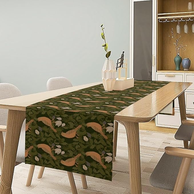 William Morris Table Runner, Vintage Green Botanical Plant Birds Retro Table Runner for Kitchen Dining Cafe Party Holiday Decoration, 13x36 Inch