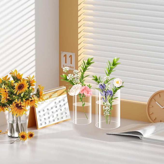 32 Pack Acrylic Vase, 6 Inch & 4 Inch Clear Cylinder Flower Vase Plastic Cylinder Vases Bulk Round Plastic Acrylic Vases for Centerpiece Home Wedding Office (16pcs 6in + 16pcs 4in)