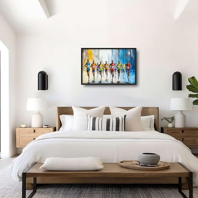 Marathon Runner Large Wall Art Sport Pictures Wall Decor Athlete Canvas Running Print Painting Modern Artwork Home Decoration for Living Room Bathroom Bedroom Office Framed 36"x24"