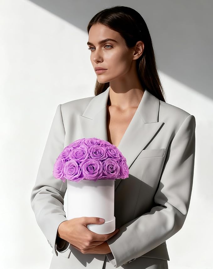 27 Forever Roses Dome in White Box, Eternal Real Roses Gifts for Women, Preserved Flowers for Delivery Prime, Anniversary, Valentine's Day, Christmas, Birthday for Her (Light Purple)