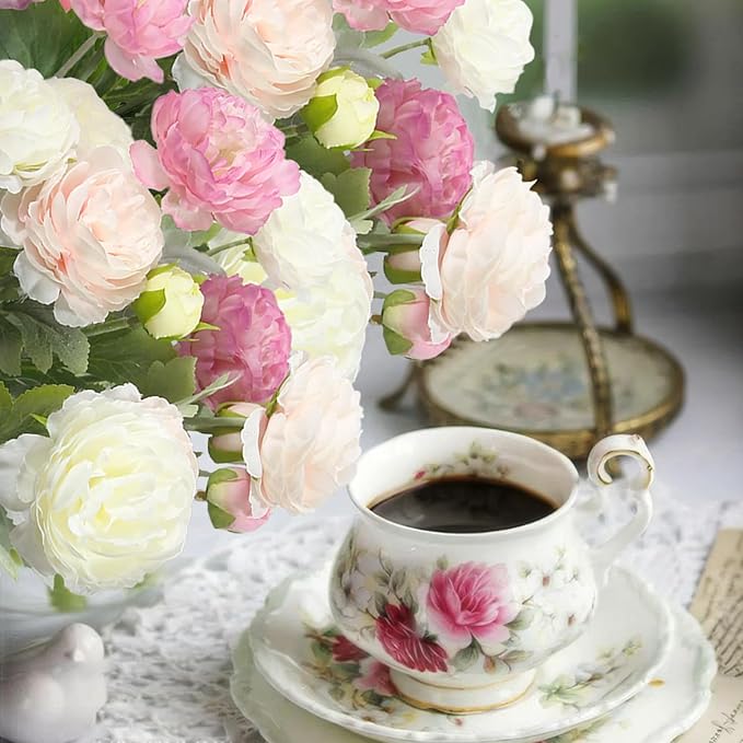 6 Pcs Artificial Flowers Silk Peony Rose Single Stem Artificial Flowers Pink Faux Peony Bouquet Floral Arrangement Bundle Fake Flowers Bulk for Table Centerpiece Wedding Farmhouse Home