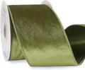 Ribbli Olive Green Velvet Wired Ribbon 4 Inch Velvet with Satin Christmas Ribbon for Gift Wrapping Christmas Tree Decoration Crafts Wreaths Supplies-Continuous 10 Yards