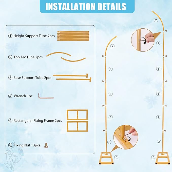 Mental Arch Backdrop Stand,Set of 2 Gold Half Flower Arch Stand for Wedding Ceremony Birthday Anniversary Floral Balloon Arch Stand Background Decoration (7.5FT & 6.2FT)