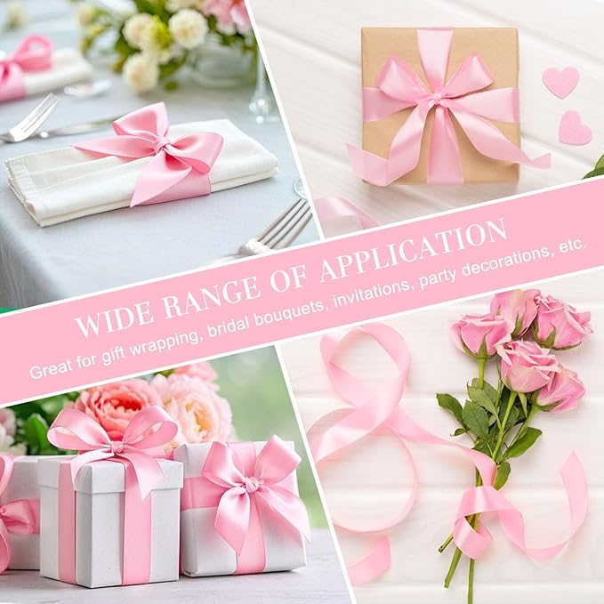1-1/2 Inches 100 Yards Pink Satin Ribbon, Solid Fabric Ribbon Roll for Flower Bouquets, Gift Wrapping, Wedding, Handmade Crafts