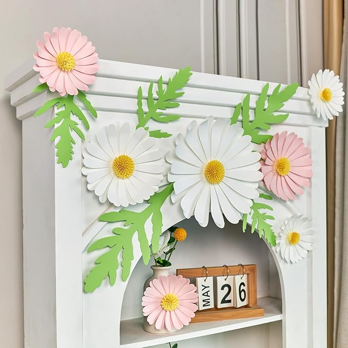 Paper Flowers Decorations for Wall Giant Daisy Flowers Bulletin Board Decoration 3D Floral Tissue Paper Flowers Hanging for Classroom Wedding Baby Shower Tea Party Backdrop (Pink, White
