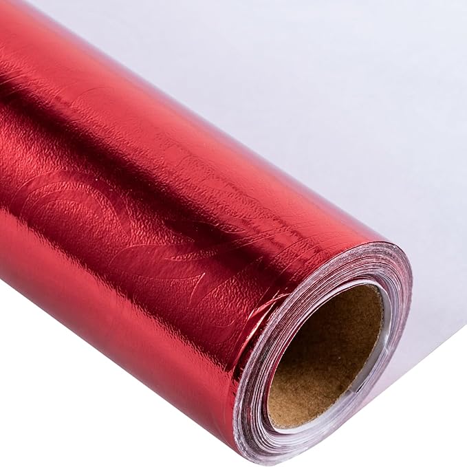 LeZakaa 3D Embossed Floral Foil Gift Wrapping Paper, Vintage Flower Metallic Foil for Birthday Christmas Party Holiday Gift Wrap, for DIY Crafts Scrapbook, Mini Roll 17 inch x 32.8 Ft(Red)