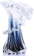 8.1" H Blue Ocean Wave Vase, Blown Glass Vase, Unique Modern Art Beautiful Hand Blown Coastal Centerpieces for Living Room, Bedroom, Office Desktop, Coffee Table, and Wedding Decorative (S)