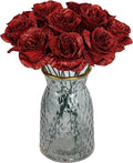 Glitter Roses,30PCS Fake Red Roses Glitter Flowers Bouquet Artificial Roses with Stems for DIY Crafts Wedding Bouquet Party Home Decor(Red)